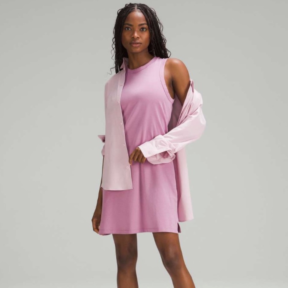 Lululemon Athletica Short Dress Pink Cotton Blend T Shirt Crew Neck Dress Sz 10